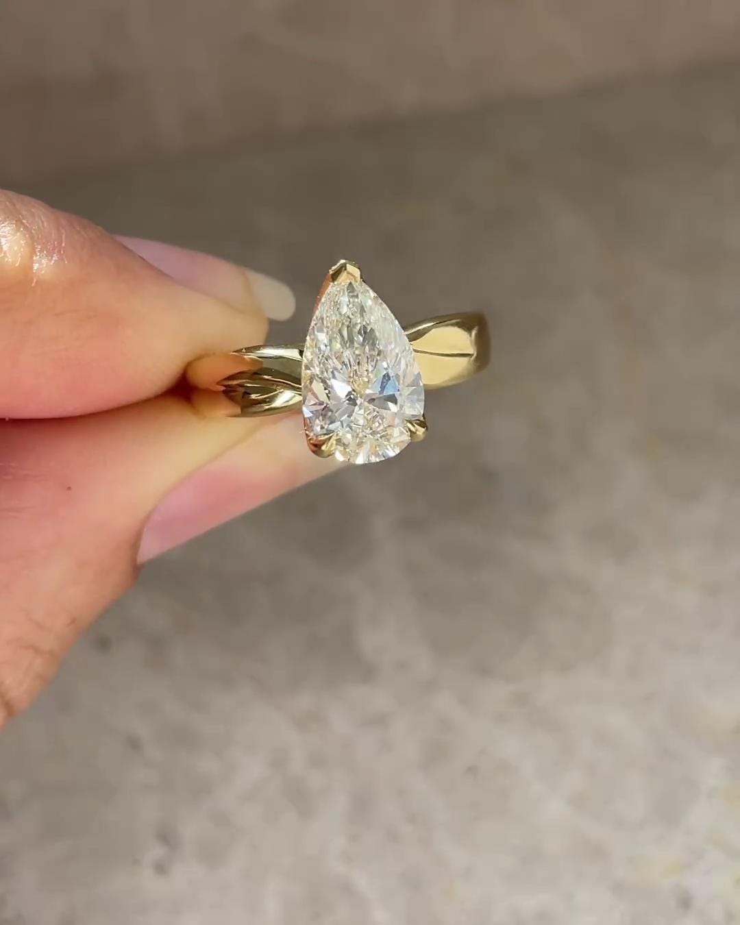 Pear Cut Lab Grown Diamond Engagement Ring: 14K Gold Solitaire