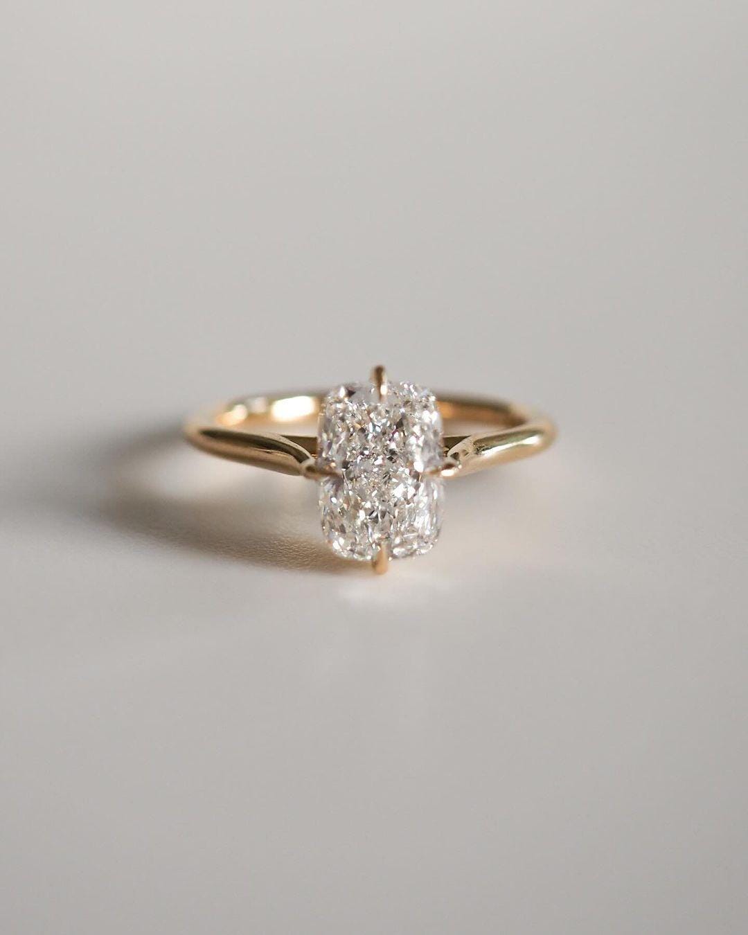 Elongated Cushion Lab Grown Diamond Engagement Ring: 14K Gold Solitaire