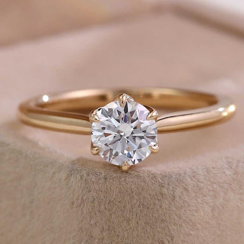 Lab Grown Diamond Solitaire Ring: 14k Gold Six Prong Engagement Ring