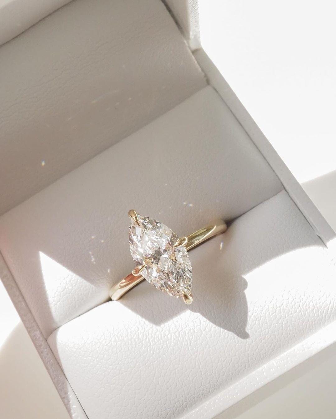 Marquise Lab Grown Diamond Engagement Ring Real Lab Diamond Solitaire Ring Anniversary Ring Gift Simple Marquise Diamond Ring for Proposal - Image 6