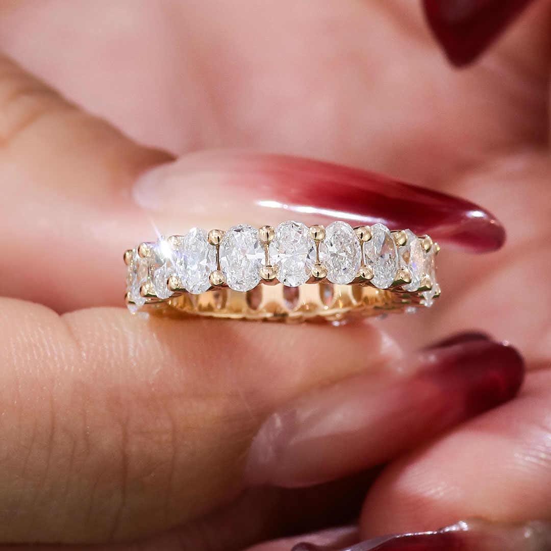 Oval Lab Grown Diamond Eternity Band: Solid Gold Wedding Ring