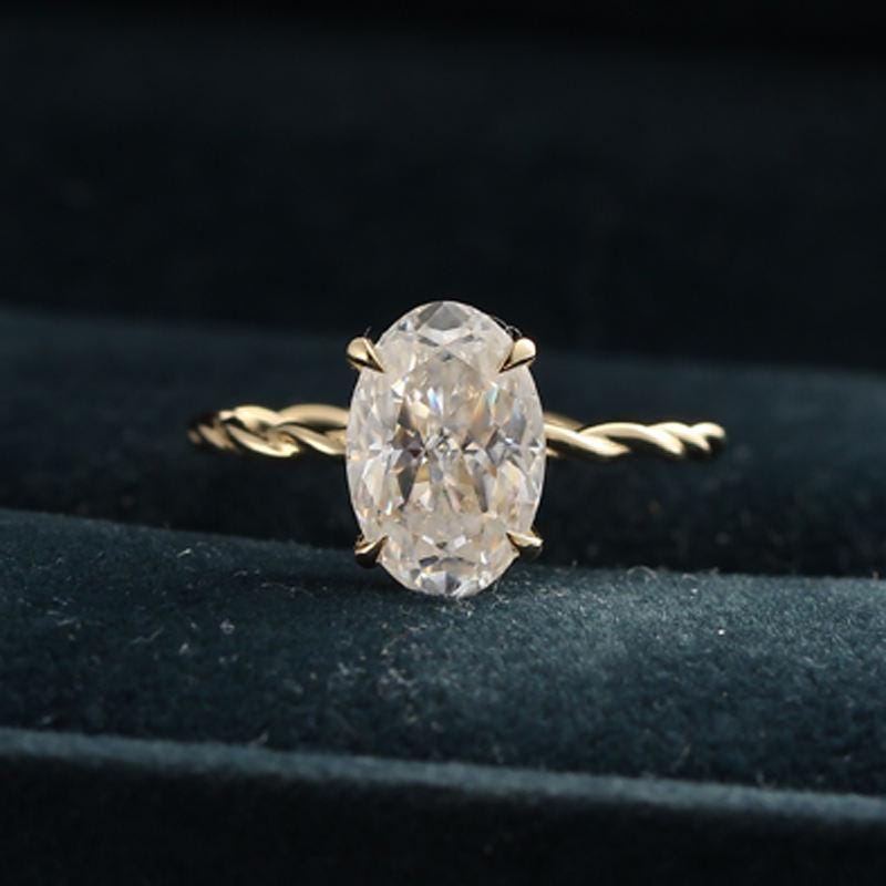 3Ct Oval Moissanite Engagement Ring: Hidden Halo, Solid Gold Bridal Ring