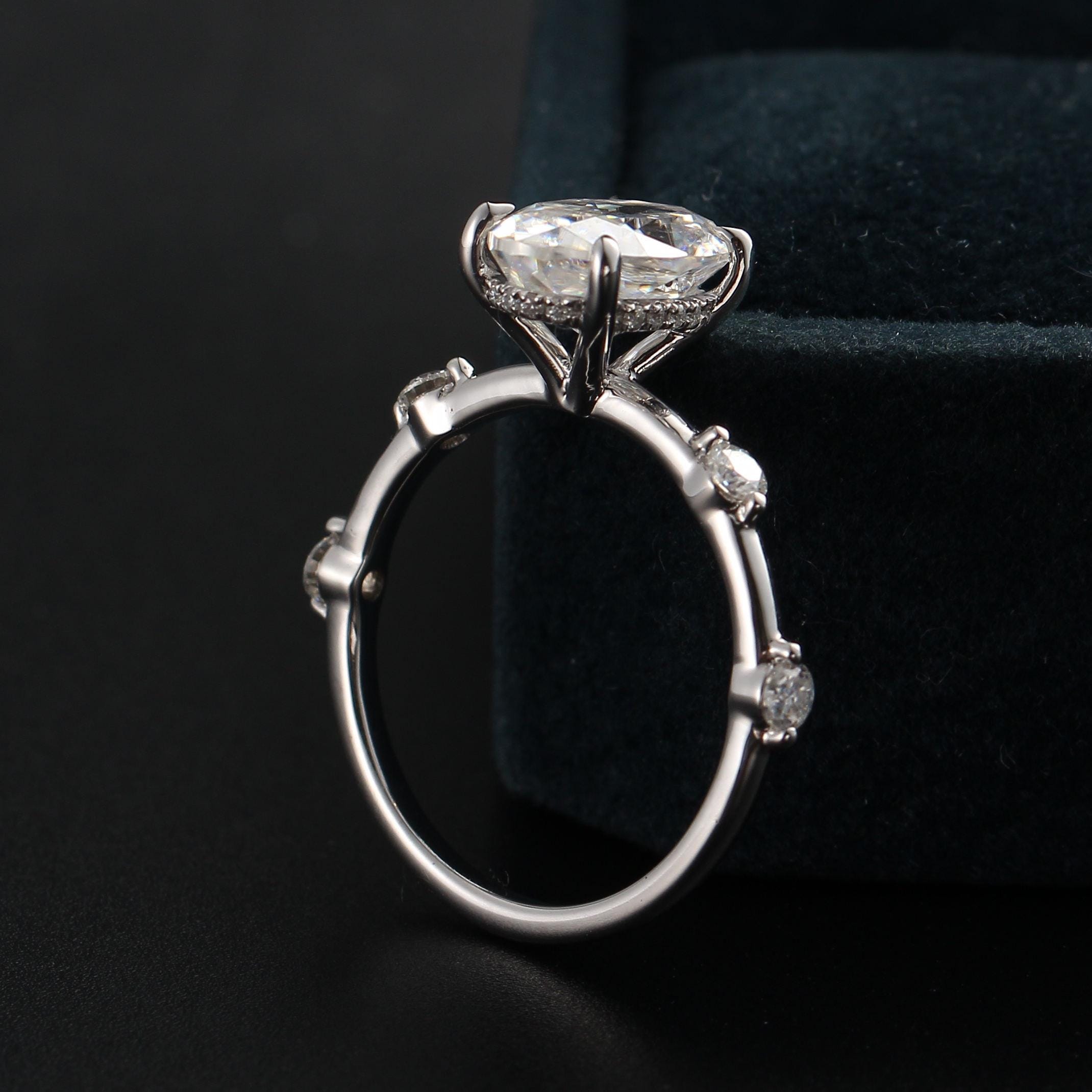 2.13 CT Oval Moissanite Engagement Ring: Handmade Pave Wedding Ring