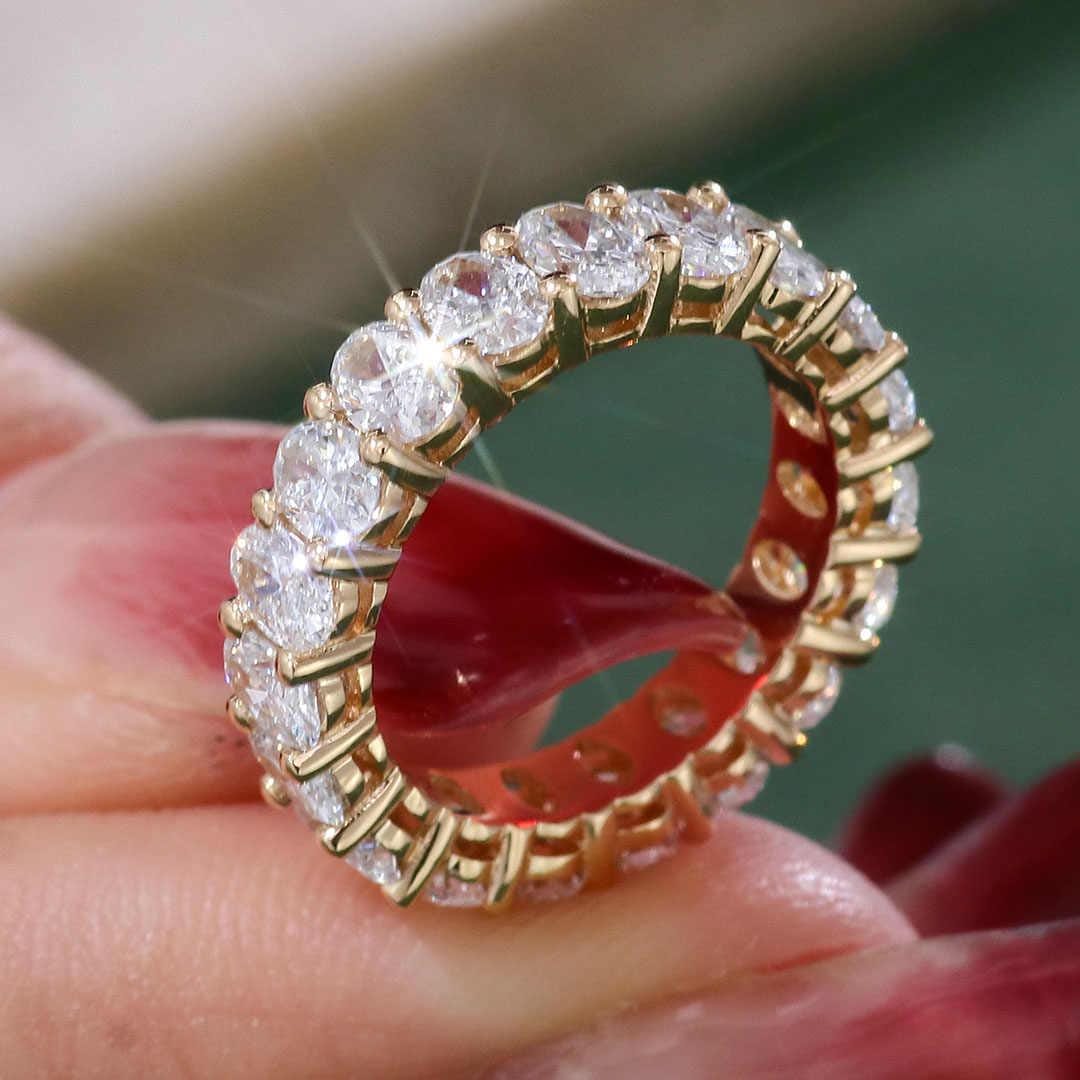 Oval Lab Grown Diamond Eternity Band: Solid Gold Wedding Ring