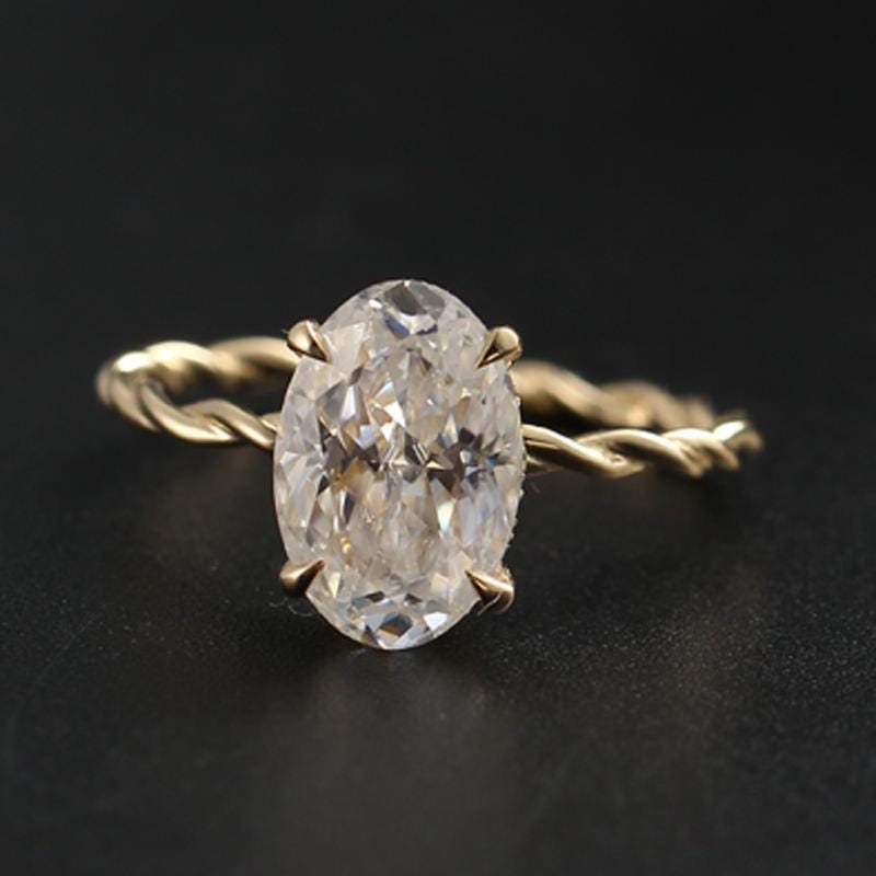 3Ct Oval Moissanite Engagement Ring: Hidden Halo, Solid Gold Bridal Ring