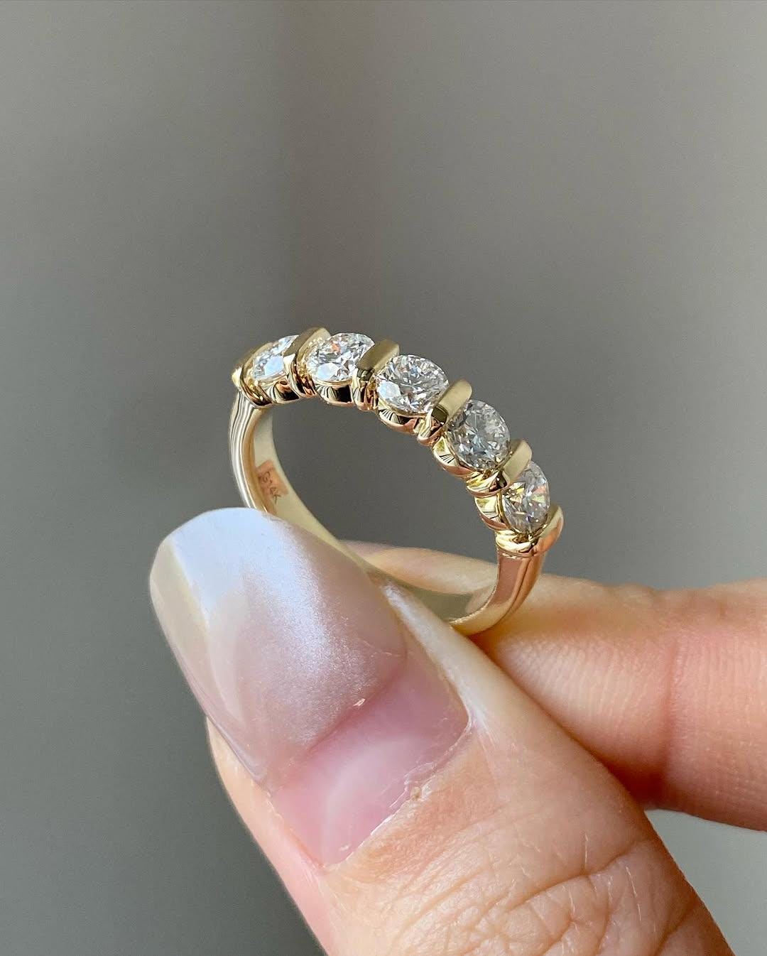 14k Gold Lab Grown Diamond Wedding Band: Half Eternity Anniversary Ring