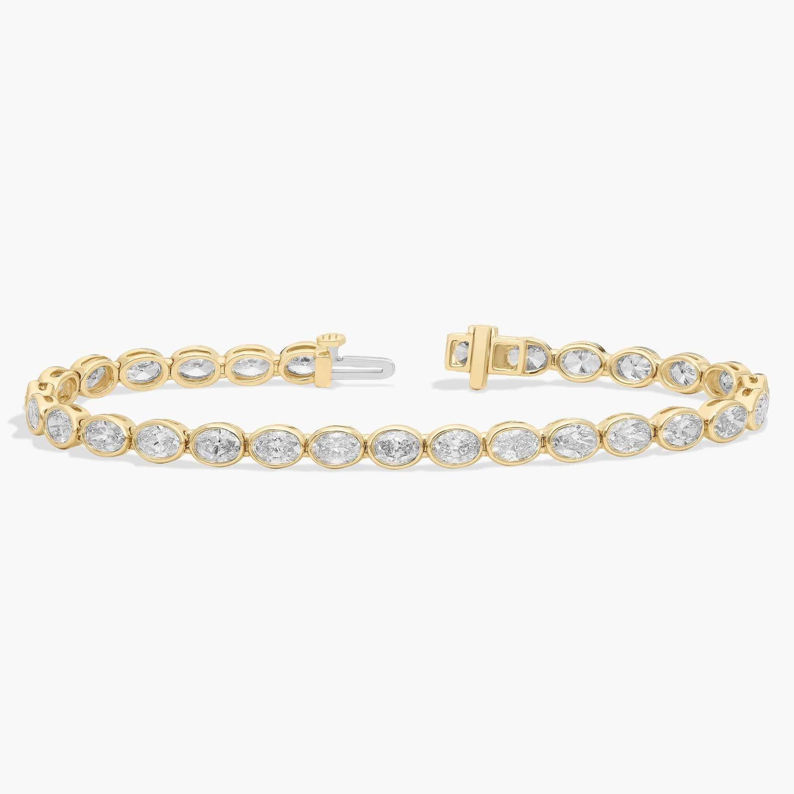 Oval Lab Grown Diamond Tennis Bracelet: 14K Yellow Gold Bezel Bridal Bracelet