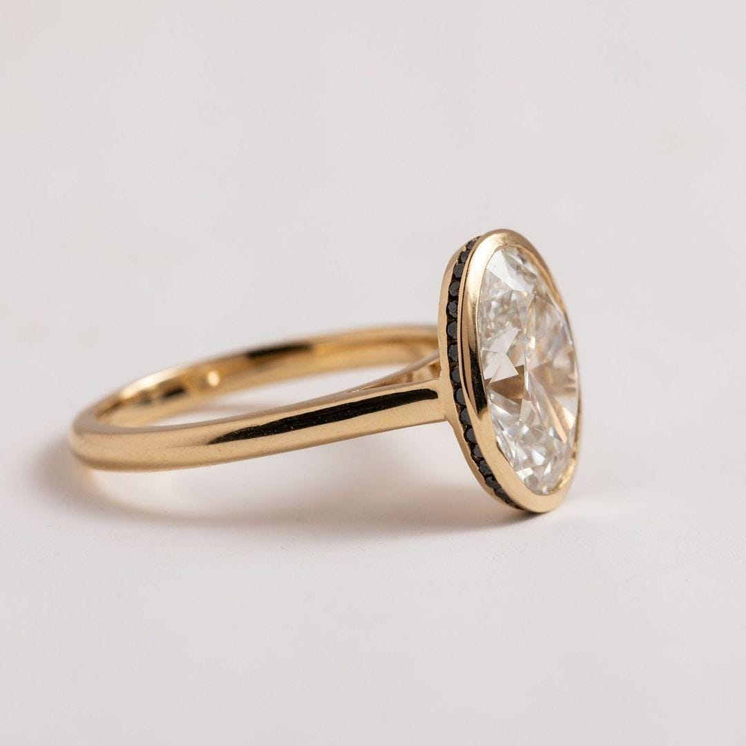 2Ct IGI Certified Oval Lab Grown Diamond Ring: 14K Gold Bezel Setting