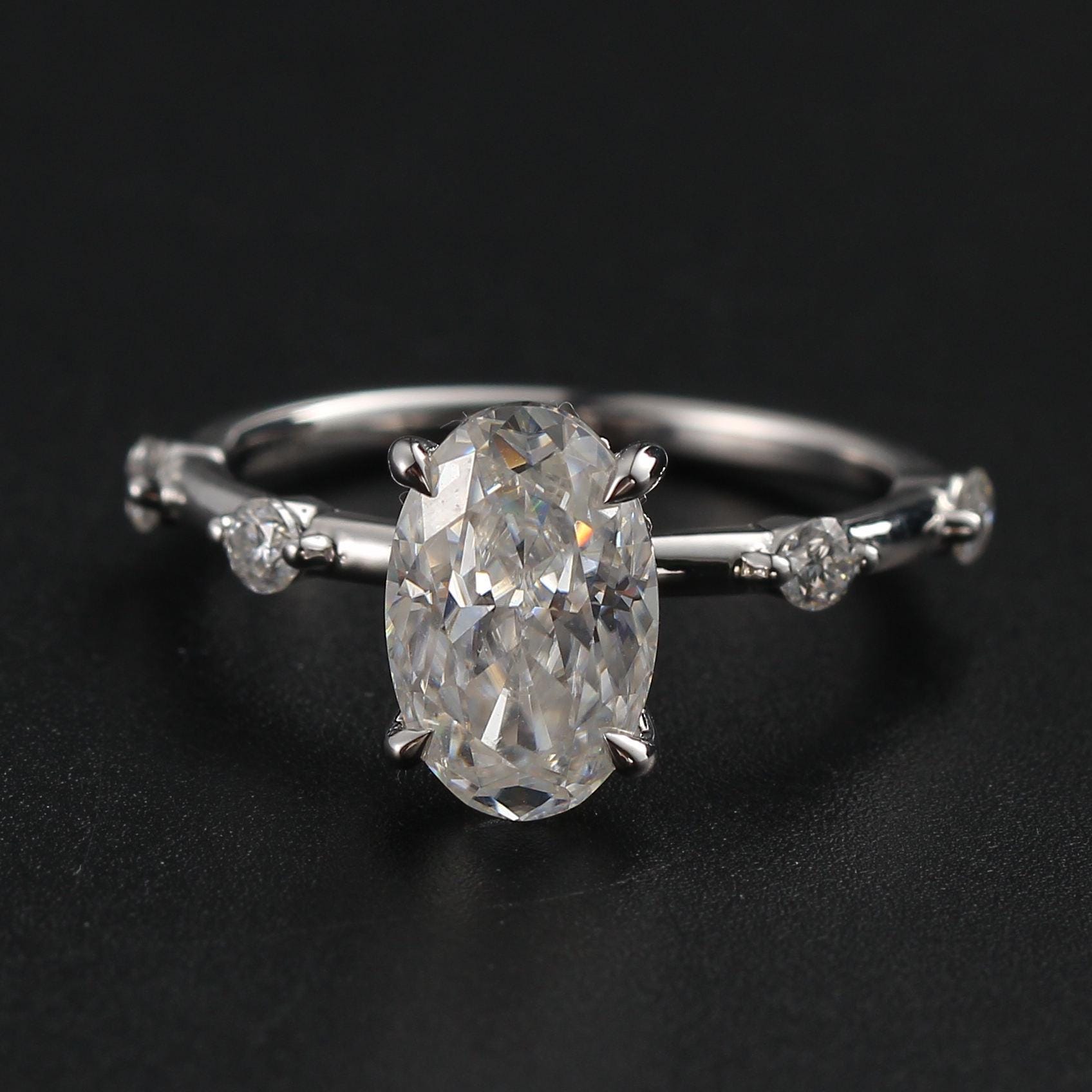 2.13 CT Oval Moissanite Engagement Ring: Handmade Pave Wedding Ring