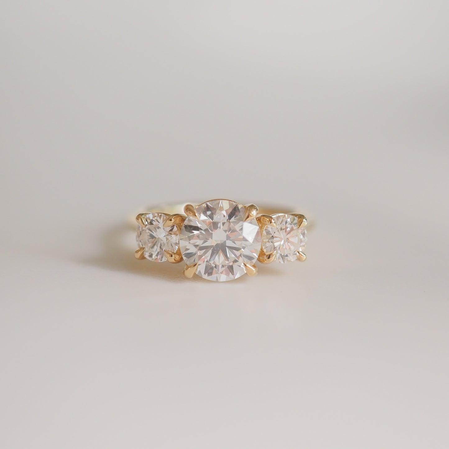 Three Stone Lab Grown Diamond Engagement Ring: Wide Band Anniversary Ring
