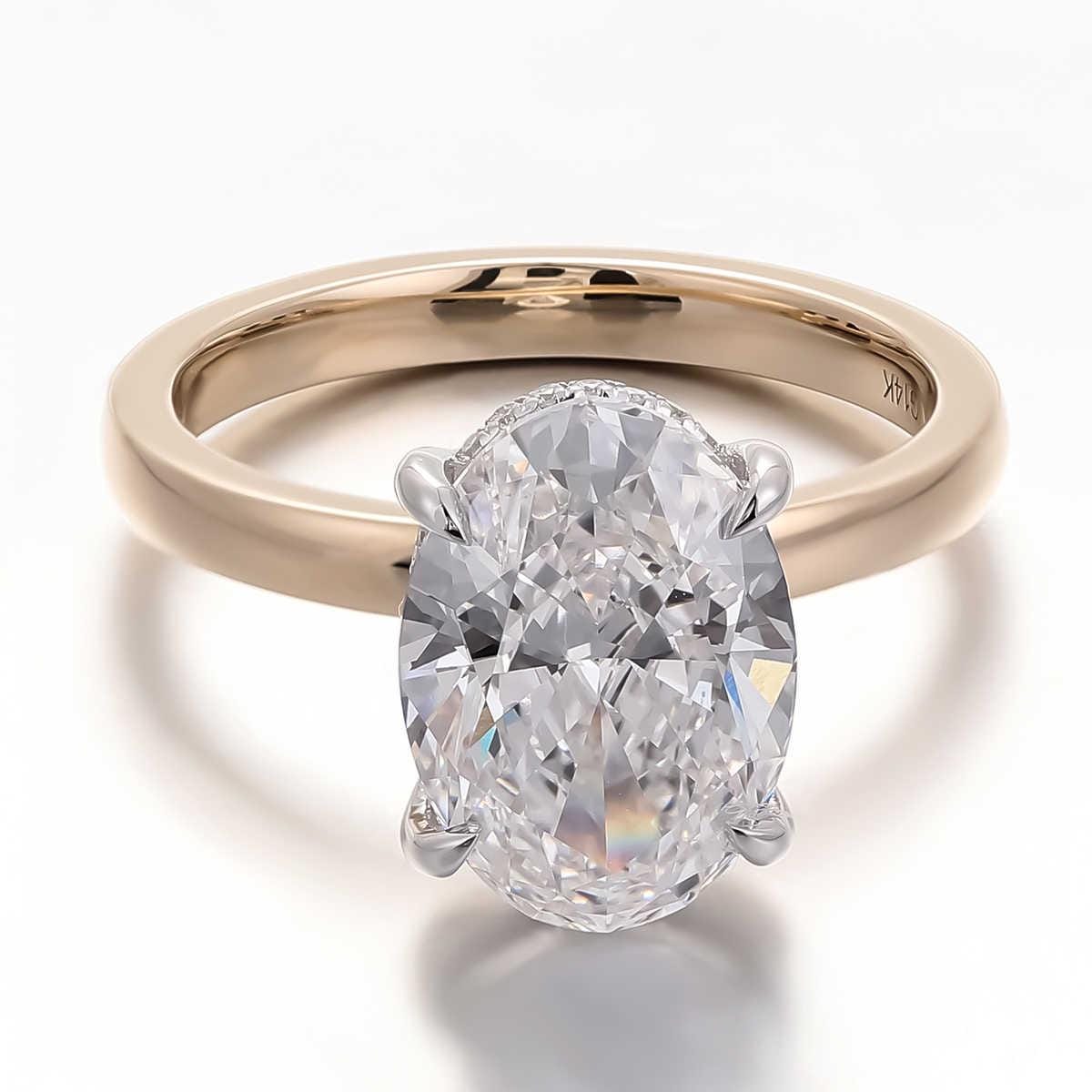 Oval Lab Grown Diamond Ring: Hidden Halo, Solid Gold Engagement Ring