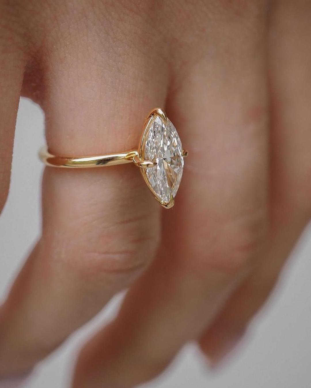 Marquise Lab Grown Diamond Engagement Ring Real Lab Diamond Solitaire Ring Anniversary Ring Gift Simple Marquise Diamond Ring for Proposal - Image 4