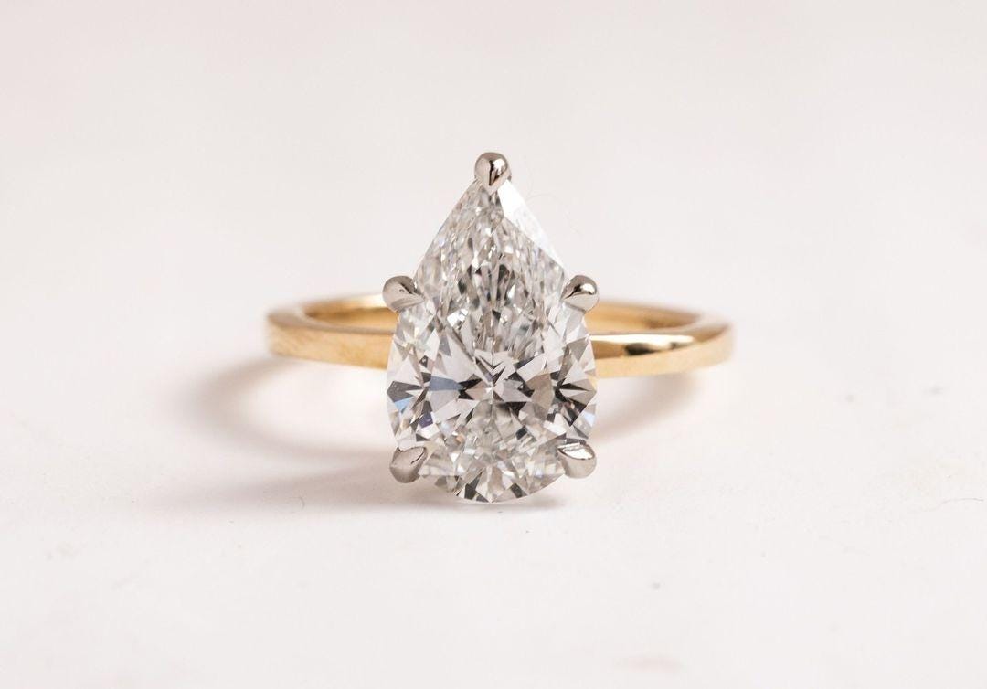 Pear Lab Grown Diamond Solitaire Ring: F/VS Engagement Ring