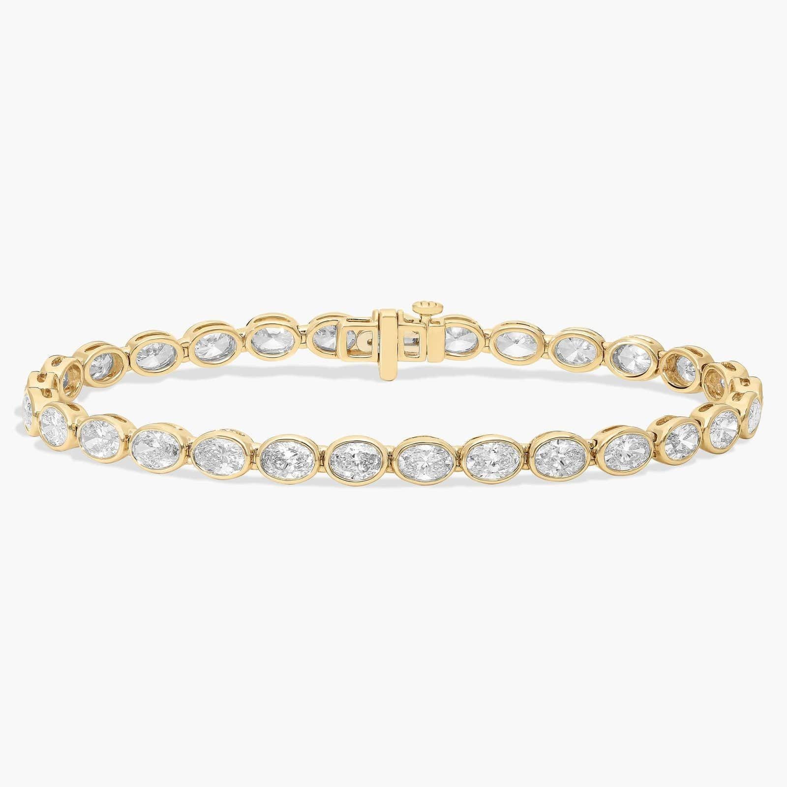 Oval Lab Grown Diamond Tennis Bracelet: 14K Yellow Gold Bezel Bridal Bracelet