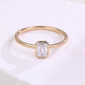 1.50 Carat Emerald Cut Lab Grown Diamond Engagement Ring: 14k Yellow Gold Bezel Solitaire - Image 2