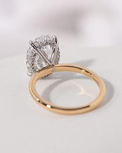 Oval Lab Grown Diamond Engagement Ring: Hidden Halo, Gold Band - Image 3