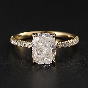Cushion Cut Moissanite Engagement Ring: Hidden Halo Pave Band - Image 1