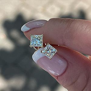 IGI Certified Lab Grown Diamond Studs: 14K Gold Princess Cut Earrings - Image 1