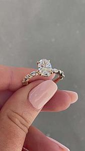 Oval Lab Grown Diamond Engagement Ring: Marquise & Round Side Stones - Image 5