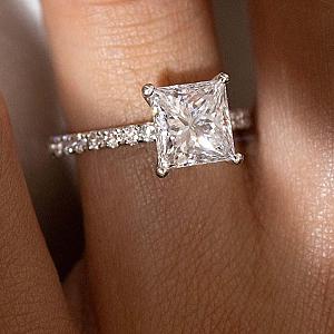 Princess Cut Lab Grown Diamond Engagement Ring: 14K Gold Pave Setting - Image 2