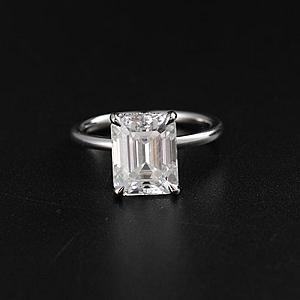 Emerald Cut Moissanite Engagement Ring: Hidden Halo Solid Gold Promise Ring - Image 1