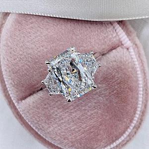 3.5 CT IGI Radiant Lab Grown Diamond Ring: 18k White Gold Trapezoid Engagement Ring - Image 6