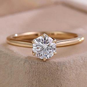 Lab Grown Diamond Solitaire Ring: 14k Gold Six Prong Engagement Ring - Image 1