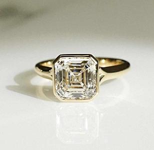 Handmade Asscher Cut Lab Diamond Engagement Ring: Bezel Set Split Shank - Image 1