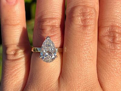 Pear Cut Lab Grown Diamond Engagement Ring: Hidden Halo, Solid Gold - Image 1