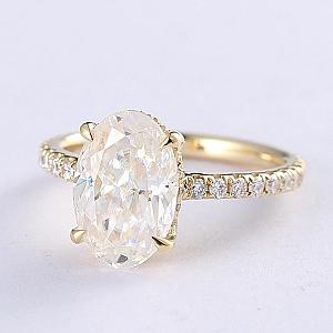Oval Moissanite Engagement Ring: 14k Gold Hidden Halo, Half Eternity Band - Image 5