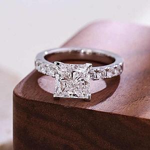 Princess Cut Lab Grown Diamond Engagement Ring: 14K Gold Pave Setting - Image 2