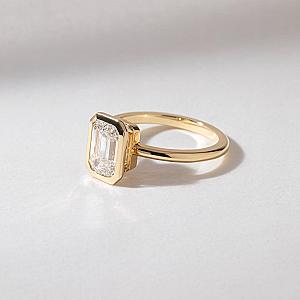 Emerald Cut Lab Grown Diamond Engagement Ring: 14k Yellow Gold Bezel Setting - Image 2