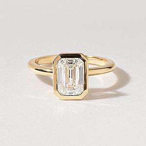 Emerald Cut Lab Grown Diamond Engagement Ring: 14k Yellow Gold Bezel Setting - Image 1