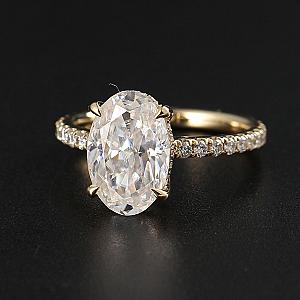 Oval Moissanite Engagement Ring: 14k Gold Hidden Halo, Half Eternity Band - Image 4