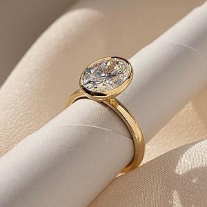 Oval Lab Grown Diamond Ring: 14K Gold Bezel Solitaire, IGI Certified - Image 6