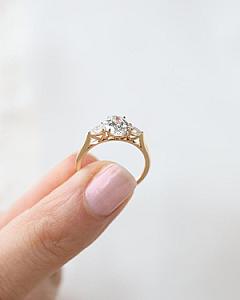 Oval Lab Grown Diamond Engagement Ring: Three Stone Pear Side Stones, Hammered Band - Image 7