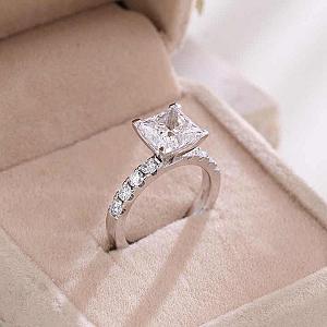 Princess Cut Lab Grown Diamond Engagement Ring: 14K Gold Pave Setting - Image 5