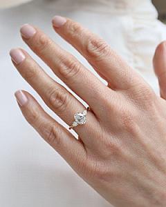 Oval Lab Grown Diamond Engagement Ring: Three Stone Pear Side Stones, Hammered Band - Image 5