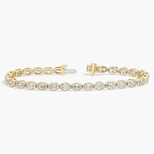 Oval Lab Grown Diamond Tennis Bracelet: 14K Yellow Gold Bezel Bridal Bracelet - Image 2