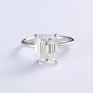 Emerald Cut Moissanite Engagement Ring: Hidden Halo Solid Gold Promise Ring - Image 4