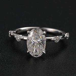 2.13 CT Oval Moissanite Engagement Ring: Handmade Pave Wedding Ring - Image 1