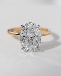 Oval Lab Grown Diamond Engagement Ring: Hidden Halo, Gold Band - Image 1