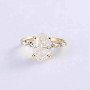 Oval Moissanite Engagement Ring: 14k Gold Hidden Halo, Half Eternity Band - Image 6