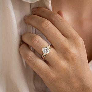 Oval Lab Grown Diamond Ring: 1.0-2.0 CT Gold Muse-Cluster Engagement Ring - Image 4
