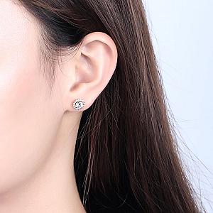 Lab Grown Diamond Halo Earrings: Round Brilliant Cut, Solid Gold - Image 6
