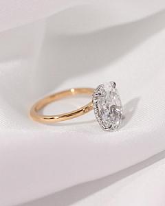 Oval Lab Grown Diamond Engagement Ring: Hidden Halo, Gold Band - Image 4