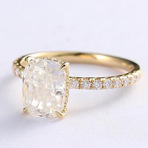 Cushion Cut Moissanite Engagement Ring: Hidden Halo Pave Band - Image 6