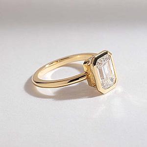 Emerald Cut Lab Grown Diamond Engagement Ring: 14k Yellow Gold Bezel Setting - Image 4