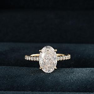 Oval Moissanite Engagement Ring: 14k Gold Hidden Halo, Half Eternity Band - Image 1