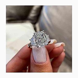 3.5 CT IGI Radiant Lab Grown Diamond Ring: 18k White Gold Trapezoid Engagement Ring - Image 1